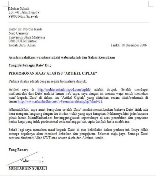 Apology Letter UUM